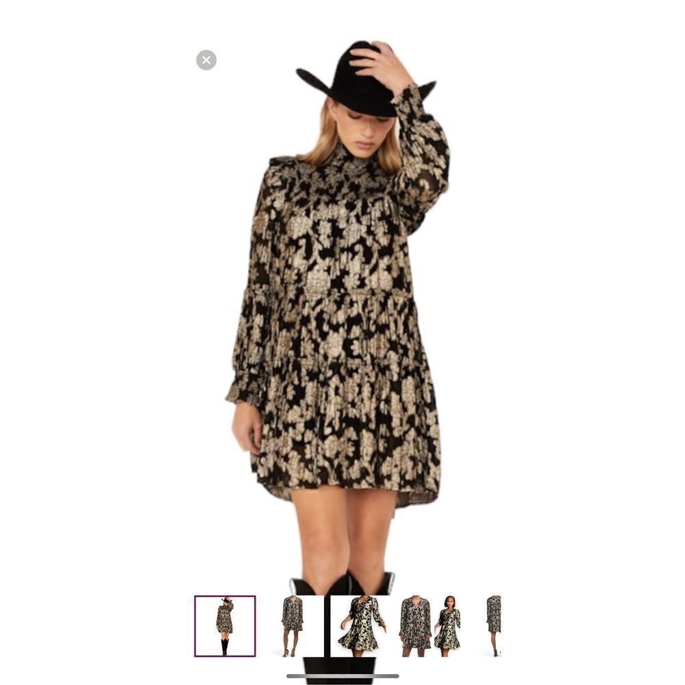 Anthropologie Bell Dress Small Black Gold Lined